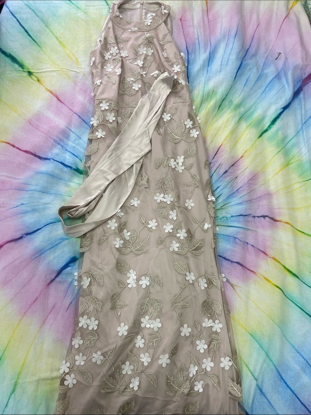 Eliza J Taupe Floral Halter Maxi Dress with Sash